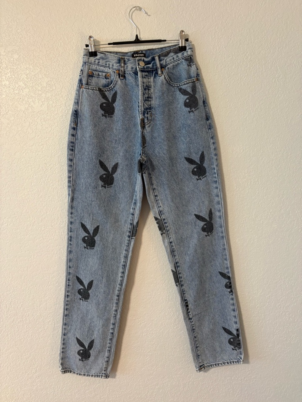 PLAYBOY Light Blue High-Rise Jeans with Black Bunny Print